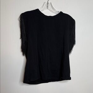 Elegant Black Fringe Sleeve Women's Muscle Tee